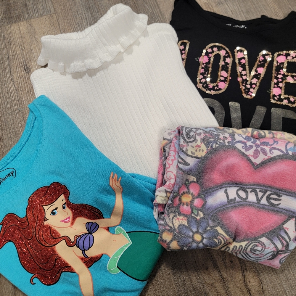 Girls Tops Lot Of 4 Long Sleeve Size Large 10/12 Sweater Disney Gymboree Justice